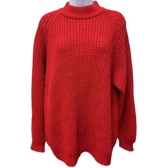 VTG 90s Headliners Sweater M Cable Knit RED Balloon Sleeve USA Granny Chunky - Picture 1 of 4